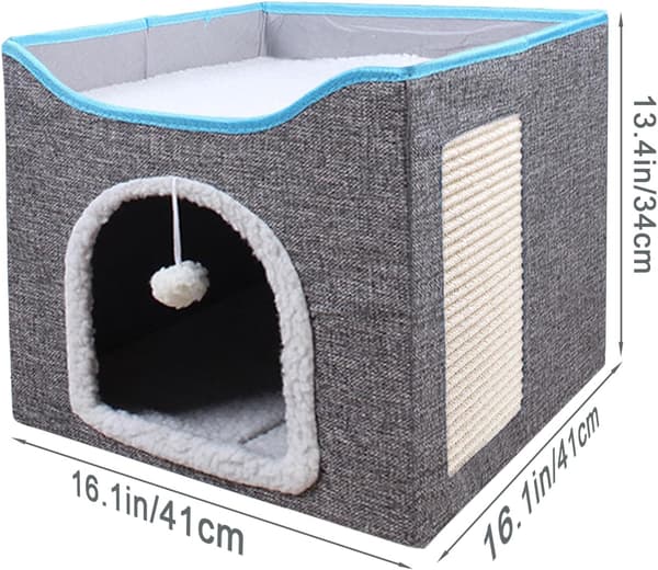 Katteseng Foldbart Kattehus Hule med Kradsebræt og Fluffy Bold Indendørs til Flere Små Kæledyr 41 * 41 * 34 cm Grå