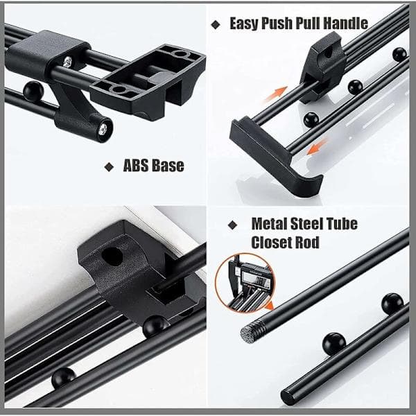 Heavy Duty Extendable Wardrobe Rod - Clothes Hanger, Top Mounted to Save Wardrobe Space (Size: 40)