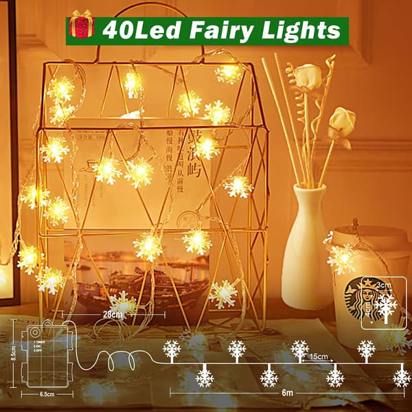 wxsp 1 st - 6M 40LED - LED Stämningsljusslinga Utomhusbelysning Varmvit - Batteri USB Dubbelläge Blinkande