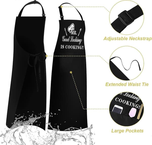 Funny Aprons for Men, MR Good Looking is Cooking, Professional Kitchen Apron Chef Bib Aprons with Double Pockets Adjustable