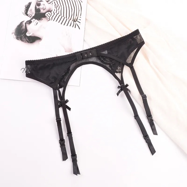 Kvinnors mystiska sexiga svarta 4 vintage metallklämmor Strumpeband för strumpor för strumpor Underkläder (Svart Liten)