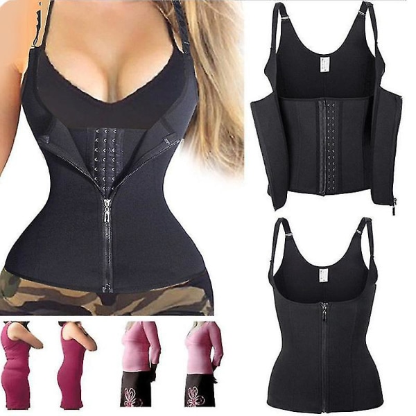 Kvinnor Dragkedja Body Ming Shapewear High Waist Trainer Magbälte UnderwearLBlack Black L