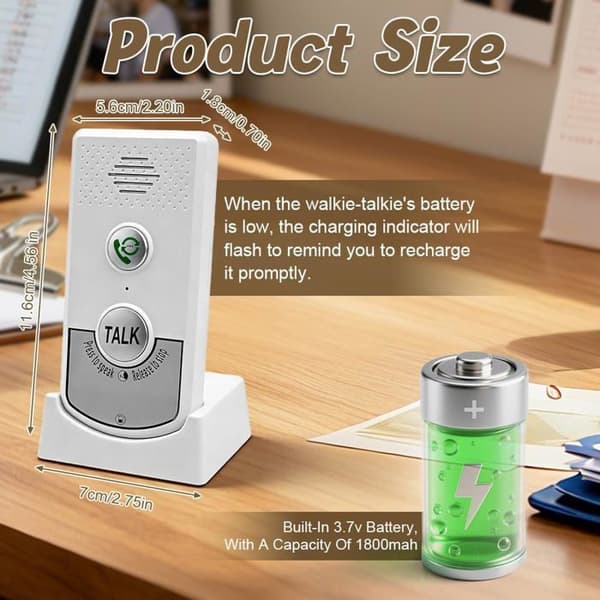 Wireless Intercom - 2 Units - Waterproof ABS - Two-Way Communication - Home and Office - White