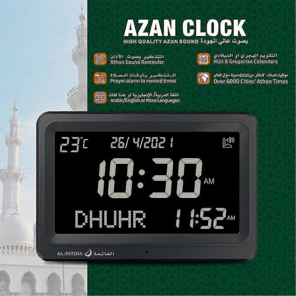 Azan Clock Automatic Worldwide Digital 8 Azan Prayer Sounds Islamic Wall and Table Clock A -Sy