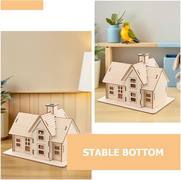 2 uppsättningar DIY trä 3D-pussel husmodellkit, omålad trästuga monteringshantverk