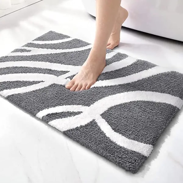 Sklisikker mikrofiber badematte 40 x 60 cm, absorberende og luftig badematte, maskinvaskbar gulvmatte for bad - grå