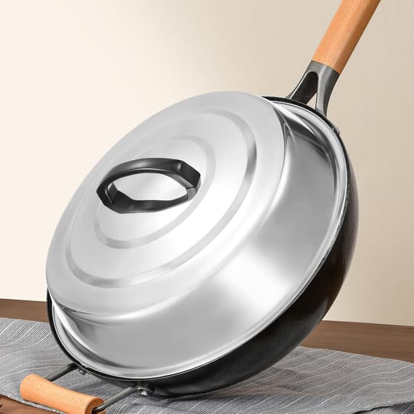 Flad stegepande ostesmeltningskuppel rustfrit stål grydelåg 32 cm til kogeplade og grill