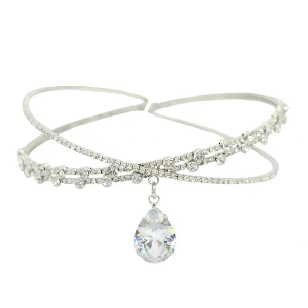 Rhinestone-halskjeder for kvinner Choker-halskjede Vintage Lagdelt halskjede Glitter Rhinestone Fest-halskjede Justerbar Sølv