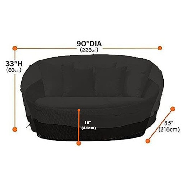 228cm Soffaöverdrag Vattentätt 210D Utomhus Rund Baldakin Sängsoffa Patio Möbelöverdrag UV-beständigt Svart