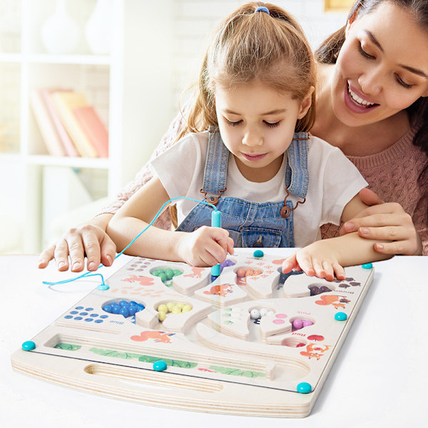 Magneettinen väri- ja numerolabyrintti, Montessori-lelut, puinen pulma-aktiviteettitaulu, oppimisleluja laskemiseen ja yhdistämiseen