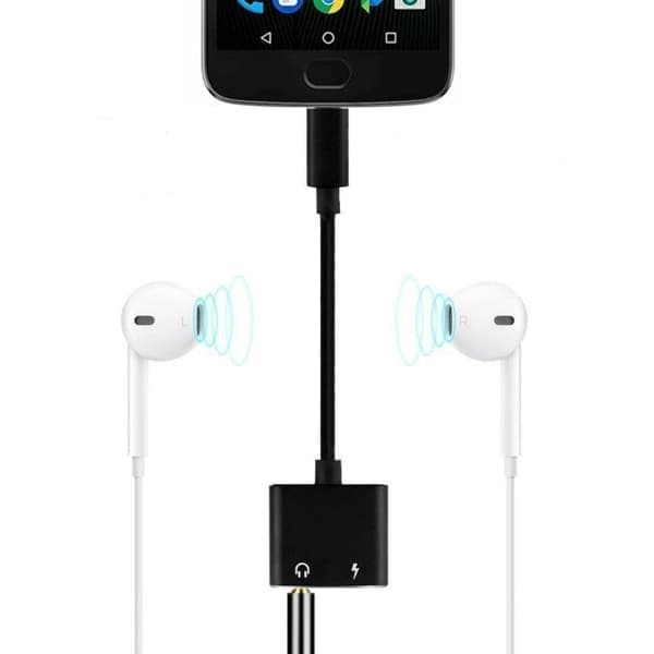 USB-C-adapter: Oplad og lyt, stilrent design sort