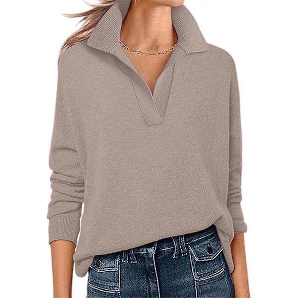 Dam Polo Hals Långärmad Basic Stickad Tröja Khaki L L Khaki