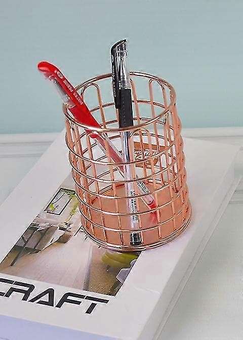 Rose Gold Mesh Basket - Hollow Iron Makeup Brush Holder, Multifunctional Desktop Organizer for Kitchen and Bathroom