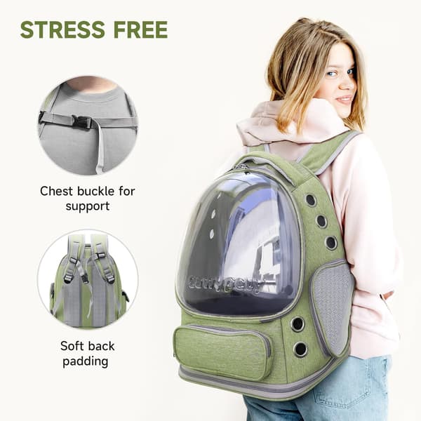 Cat Backpack, Breathable Cat Carrier Large Bubble Pet Backpack for Kitten Small Dog up to 15 Pounds - Green