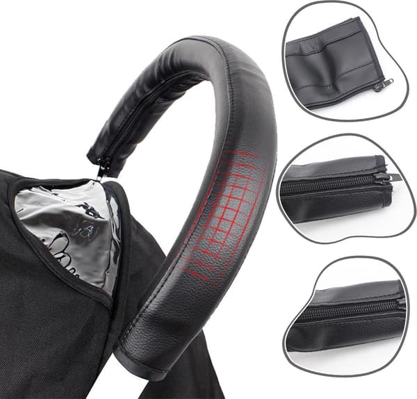 Leather Stroller Handle Cover, 2 Pieces Black, Faux Leather Armrest Protector
