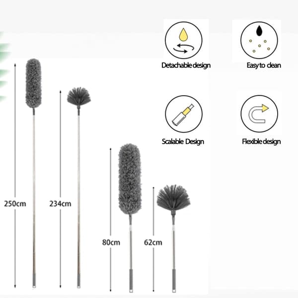 Cobweb Duster with Extendable Pole 15-100 inch Microfiber Cleaning Kit 2 Heads for Ceiling Fans Blinds Grey grey