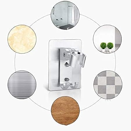 Strong Adhesive Shower Head Holder Adjustable Shower Wand Holder, Handheld Shower Head Wall Mount with 2 Hooks