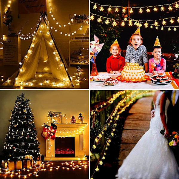 Julgransljus Snöflinga Strängljus, 6 Meter 40 LED Batteridrivna Vattentäta Snöflinga Fairy Lights Inomhus Utomhus för Sovrum