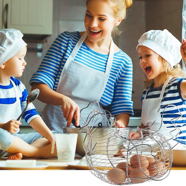 Chicken Shaped Egg Basket Metal Chicken Shaped Wire Egg Storage Basket Holder Rack - Store 24 Eggs for Home Kitchen