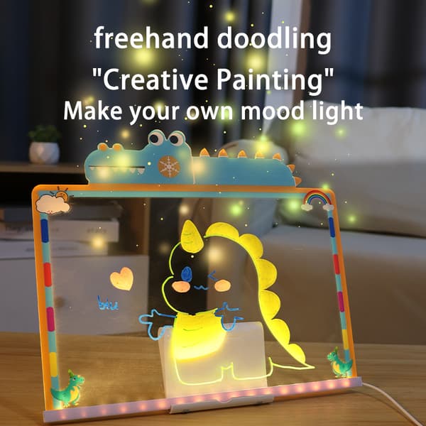 Dinosaur 25x30cm Illuminated Drawing Board - Glowing Writing Pad for Kids, Reusable Doodle Board with Pen