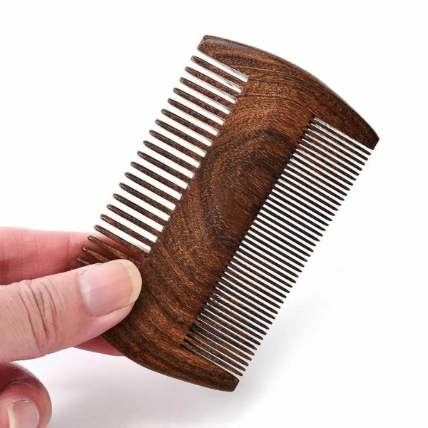 Sandeltre skjeggkam for menn - Håndlaget skjegg - Premium trekam - herrekam med fin og bred tann（2stk）