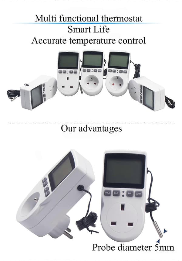 EU-kontakt digital timer med temperaturkontroller programmeringsuttak