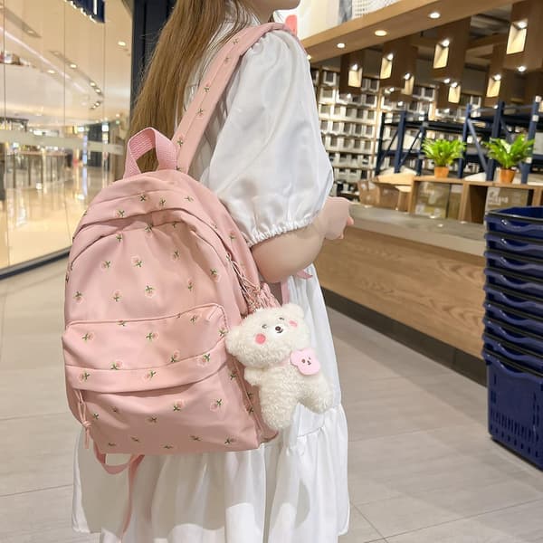 Kawaii Backpack, College Backpack Camping Bag, Flowers, for Primary School, Middle School and University white white white