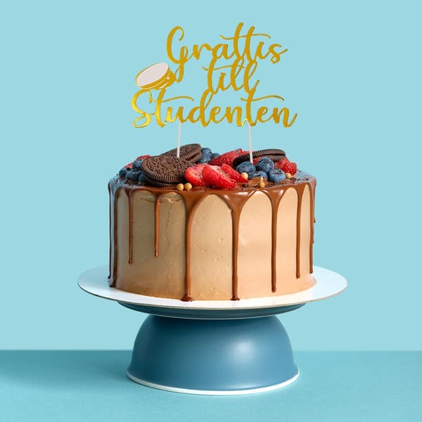 Kagepynt Tillykke med Studenterhuen - Caketopper Guld gold