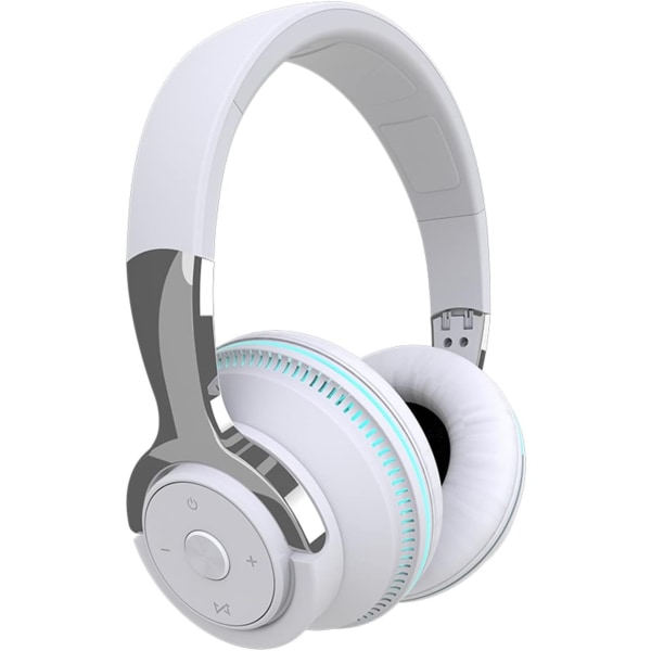 Trådlösa brusreducerande hörlurar - Over Ear Bluetooth hörlurar - Deep Bass Memory Foam Öronkåpor, Bluetooth 5.1 Chip (Vit)