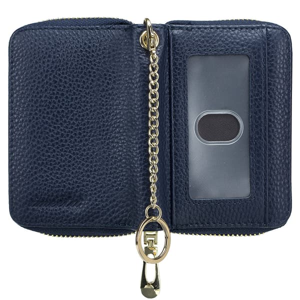 Credit Card Holder with Blocking Function, Large Capacity, Small Genuine Leather Case with Detachable Keychain and ID Window Blue Blue