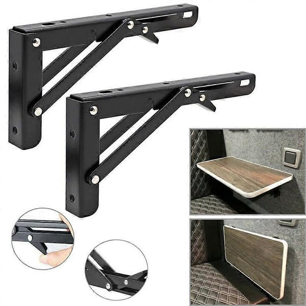 2 stk Sammenleggbare braketter for bobil, bordhylle, campingvogn, svart finish, rustfritt stål, Mini Foldi