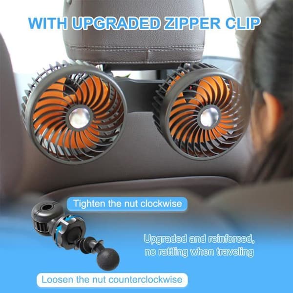 Car Fan, 12V/24V Cigarette Lighter Plug, 3 Speeds, 360° Rotation, 140cm Cable, for Car Back Seats