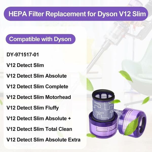 HEPA-erstatningsfilter til Dyson V12 Detect Slim, støvsugerfilter til Dyson V12 Slim Absolute Extra/ Total Clean/ Fluffy ledningsfri støvsuger