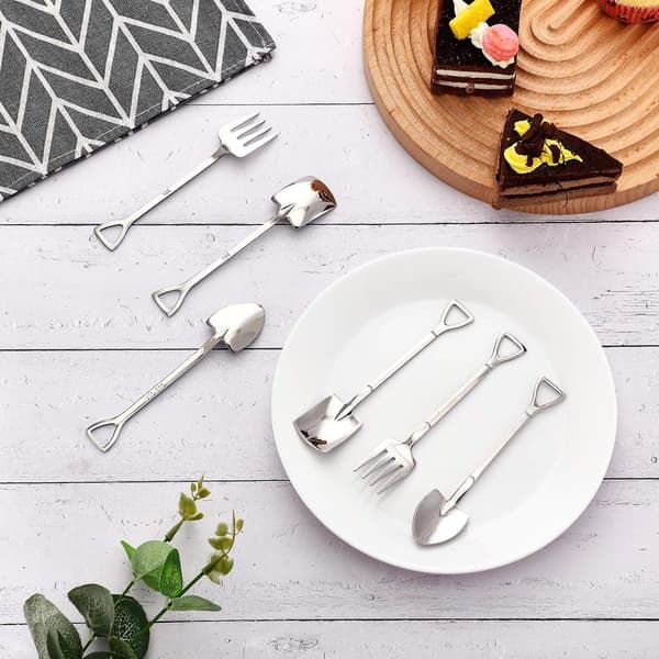 Sølvfarvet Dessertbestiksæt - Rustfrit Stål - 3 Spader/3 Spidse Skeer/3 Gafler