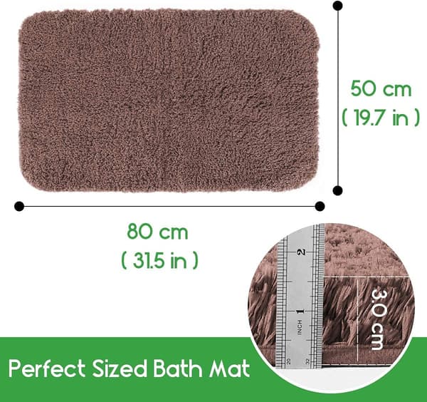 Absorbent Non-Slip Bathroom Mat Bathroom Floor Mat Thick Fluffy Soft Polyester Shower Mat Machine Washable for Kitchen Toilet Shower Exit (50 x 80cm Dark