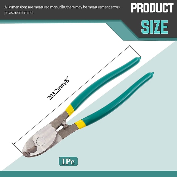 8\"/210mm Kraftig Kabelkutter, Multifunksjonell Industriell Høy Håndtak Kurve Kjeve Trådkutter