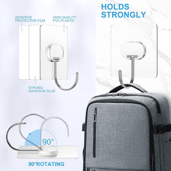 Large Adhesive Hooks for Hanging Heavy Duty Wall Hooks Self Adhesive Towel Hooks Waterproof Transparent Hook for Bathroom Shower Kitchen Keys
