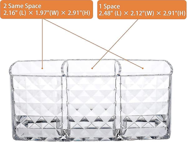 Makeup Brush Holder with 3 Compartments, Acrylic Clear Small Glitter Eyebrow Pencil