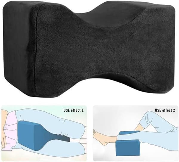 Memory Foam Kilformad Konturkudde för Knän för Sidsovare, Benkuddar för Ryggradsjustering, Ryggsmärta, Graviditetsstöd - Smärtlindring Ischias, Höft, Led Black