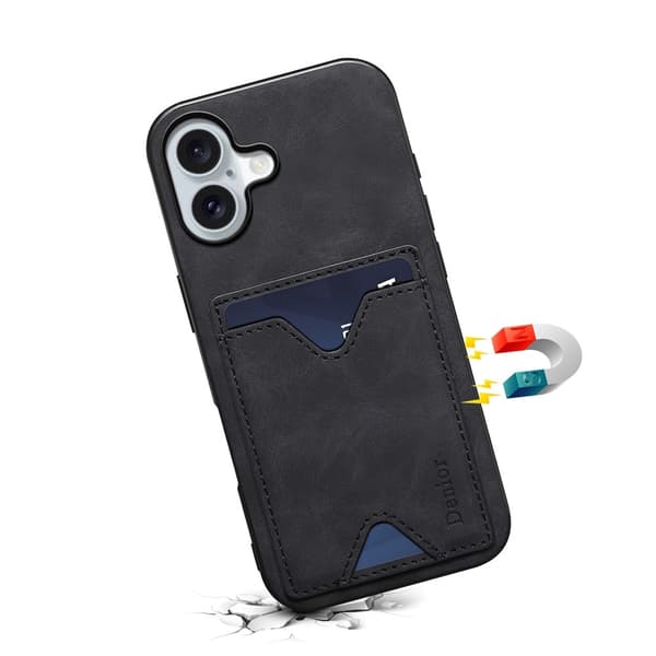 SKALO iPhone 17 Premium PU-nahkakotelo korttipidikkeellä - Musta