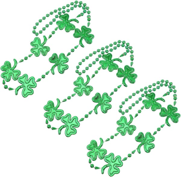 3 stk. St. Patrick's Day Shamrock Perlehalskæder Grøn Plastik