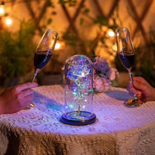 Skønhed og Udyret Rose I Glaskuppel LED Lys Krystal Rose Blomster Gave Til Fødselsdag Jubilæum Valentinsdag Bryllup Kæreste Kone Kvinder