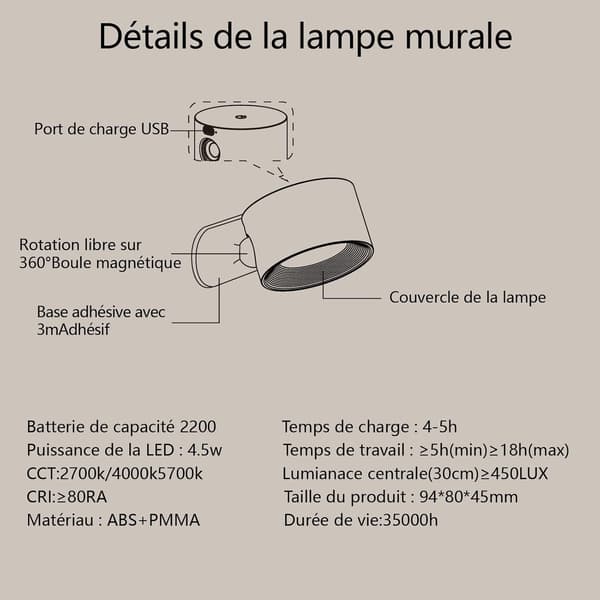 {hw} Indoor Wall Lamp, Touch LED Wall Light with USB Charging Port Touch