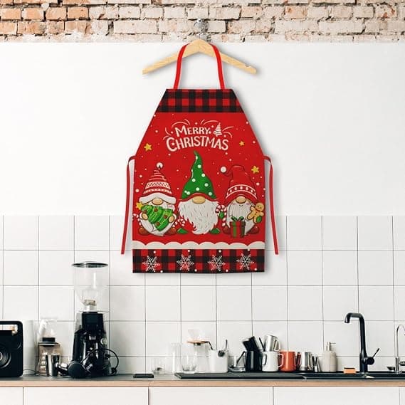 Christmas Aprons Funny Three Dwarfs Kitchen Apron Christmas Plaid Baking Apron