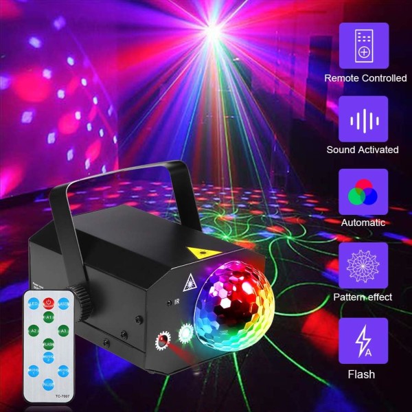Festlys Disco Ball Light Litake DJ Disco Strobe Scene Rave Lights Lyd aktivert med fjernkontroll for fester Club Halloween Chri