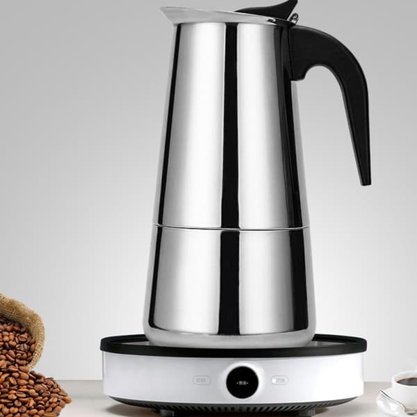 Stainless Steel Moka Pot Coffee Maker 450ml 9 Cups Cool Handle Fast Brewing Stylish Modern Design