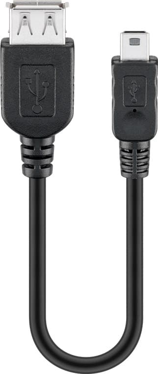 USB-A til Mini-B adapter, 0,2 m, sort Svart