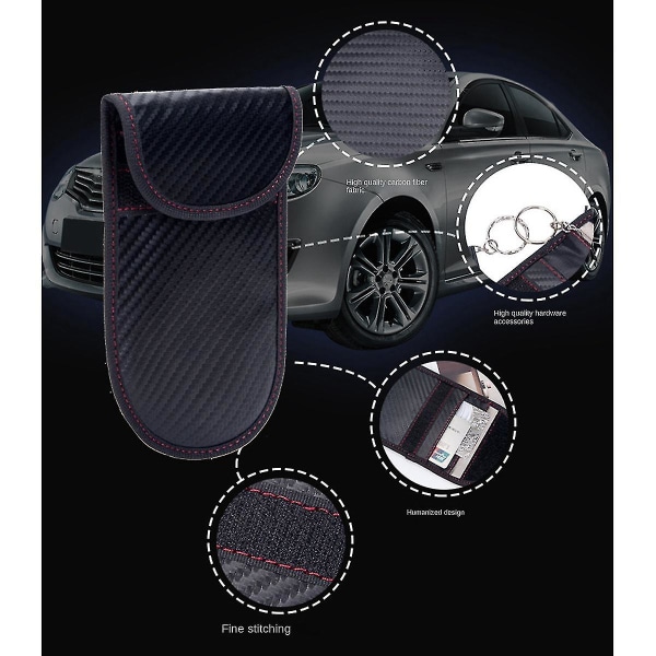 4-delers Carbon Fiber Black Rfid Car Remote Control Shield nøkkelveske, liten størrelse, dobbeltlags skjold