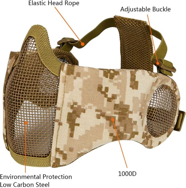 Mesh Maske, Mesh Halvmasker med ørebeskyttelse til CS/Jagt/Paintball/Skydning Gul Yellow