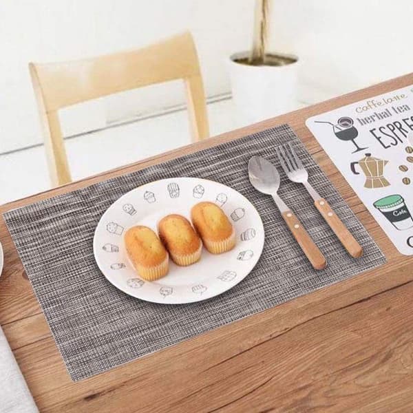 Tummanharmaa - Tabletti (8 kpl:n setti), Kudottu vinyyli ristikkäin kudottu pöytä M